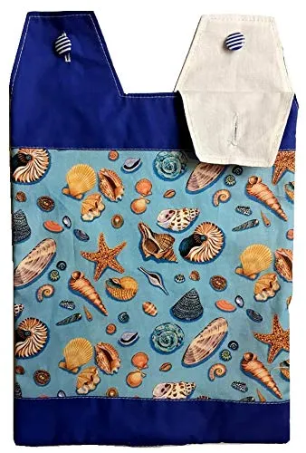 100% Cotton Catheter Night Bag Holder with Handle. Cover for a Catheter Night Bag. Nutex. Sea Shells Pattern.