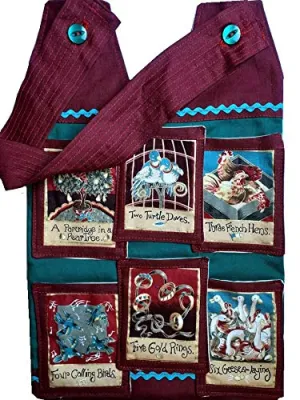 12 Days of Christmas. Catheter Night Bag Holder with 12 Little Pockets and Handle. Cover for a Catheter Night Bag. Ideal for a Wheelchair User.