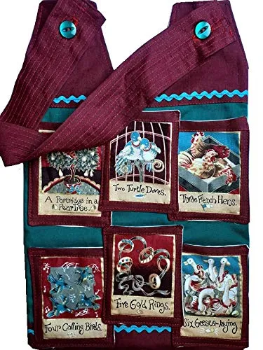 12 Days of Christmas. Catheter Night Bag Holder with 12 Little Pockets and Handle. Cover for a Catheter Night Bag. Ideal for a Wheelchair User.