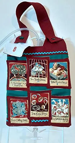 12 Days of Christmas. Catheter Night Bag Holder with 12 Little Pockets and Handle. Cover for a Catheter Night Bag. Ideal for a Wheelchair User.