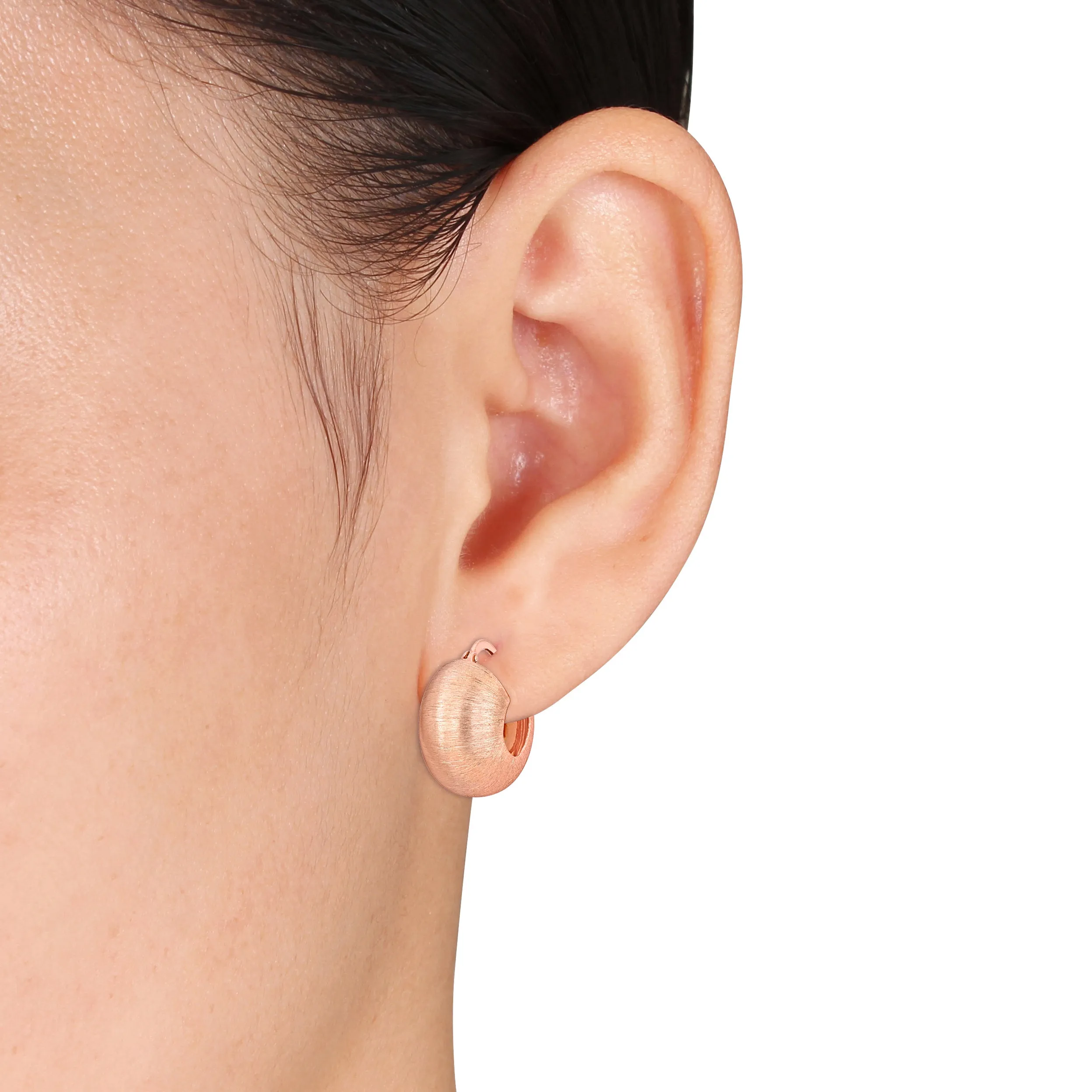 18.5 MM Dome Huggie Earrings in Rose Plated Sterling Silver
