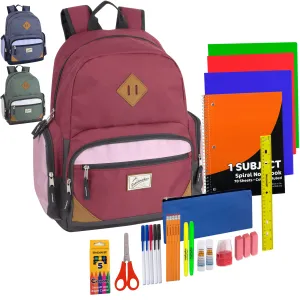19" Duo Compartment Backpack with 30-Piece School Supply Kit - 3 Colors