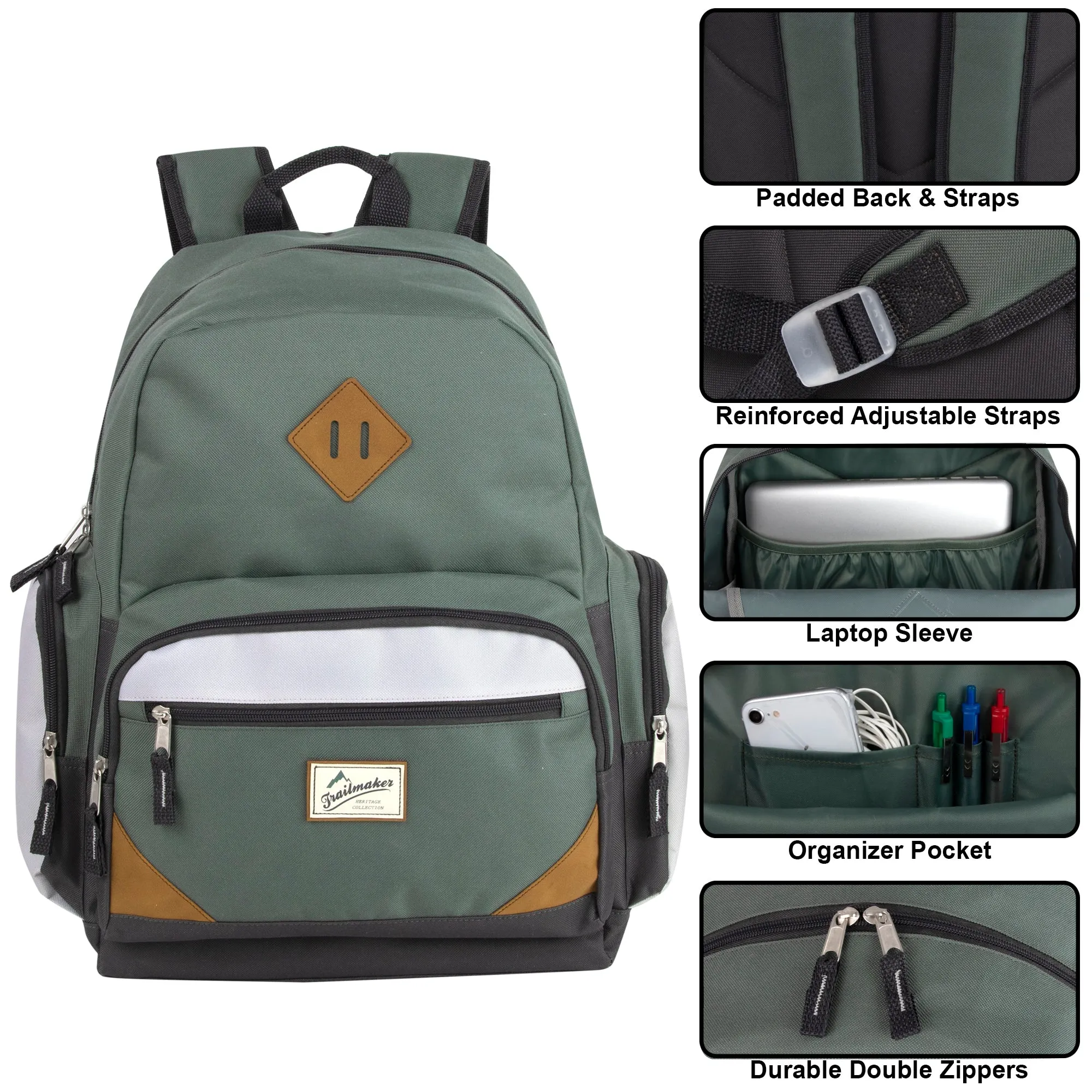19" Duo Compartment Backpack with 30-Piece School Supply Kit - 3 Colors
