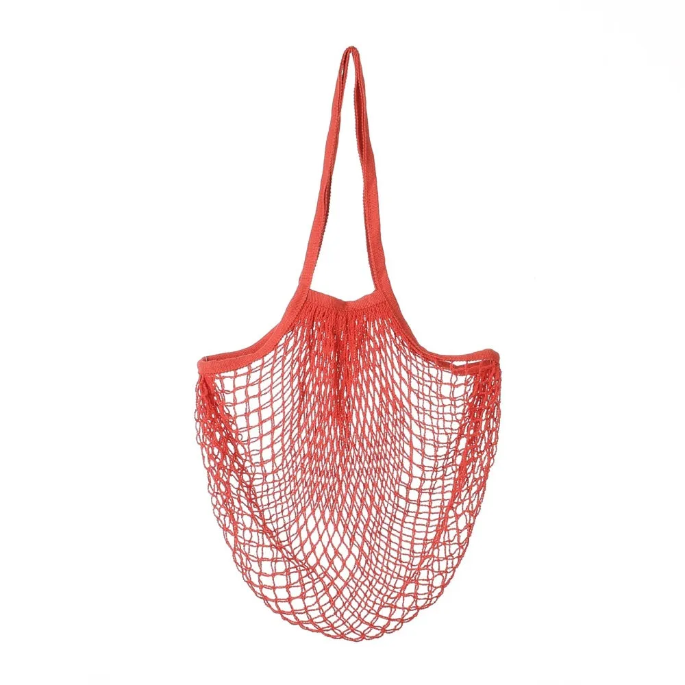 5 pc Portable Cotton Mesh Grocery Bags, Reusable Net Shopping Handbag, Red, 58.05cm, Bag: 35x38x1.8cm.