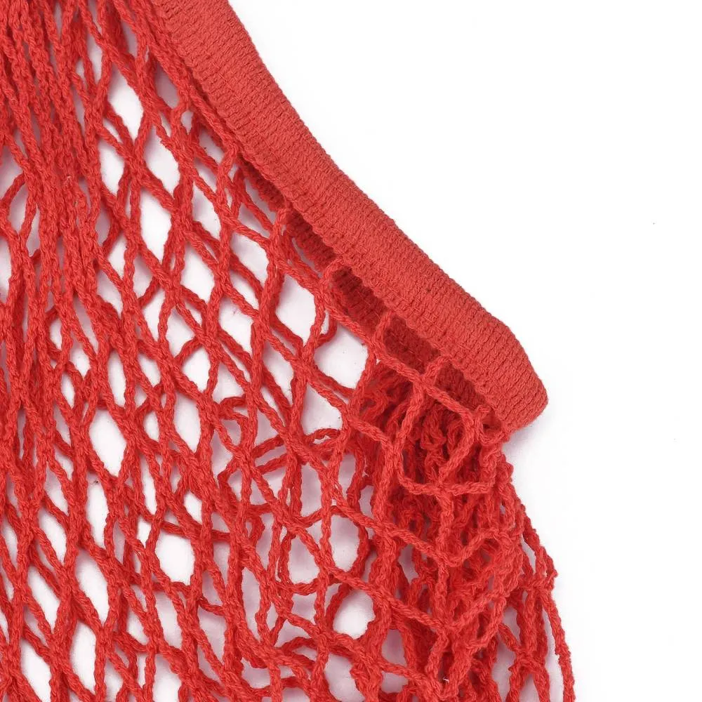 5 pc Portable Cotton Mesh Grocery Bags, Reusable Net Shopping Handbag, Red, 58.05cm, Bag: 35x38x1.8cm.