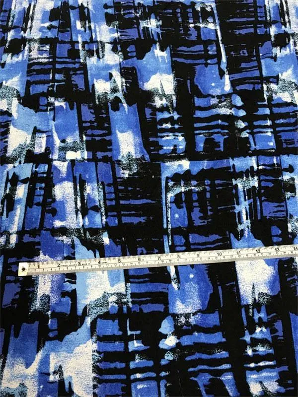 Abstract Painterly Cotton and Silk Broadcloth - Blue/ Black