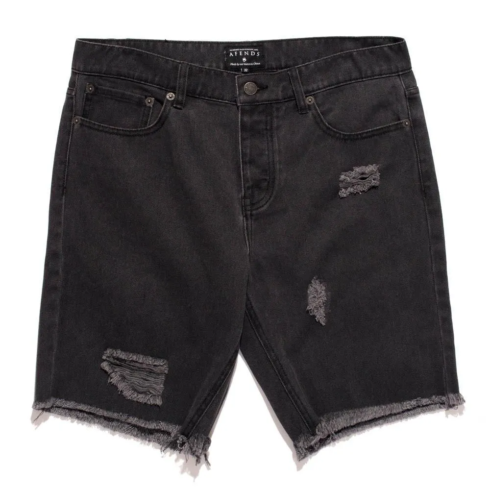 Afends Mens Cut Off Denim - Faded Black - Cut Off Denim Shorts