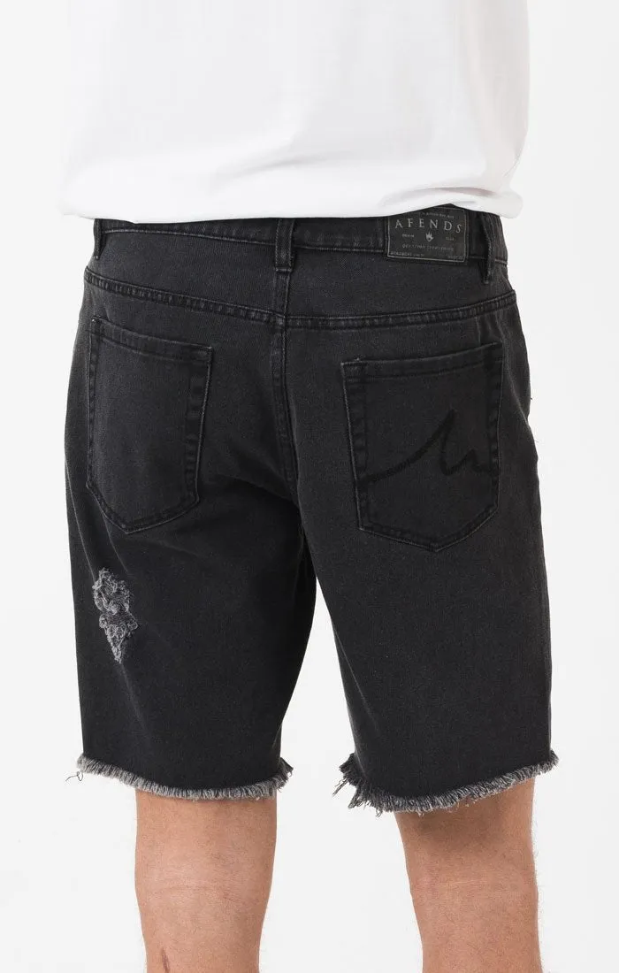 Afends Mens Cut Off Denim - Faded Black - Cut Off Denim Shorts