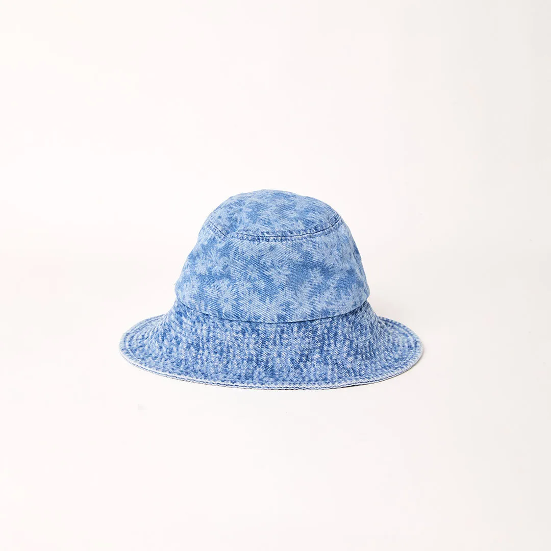AFENDS Unisex Fink - Denim Wide Brim Bucket Hat - Worn Blue Daisy
