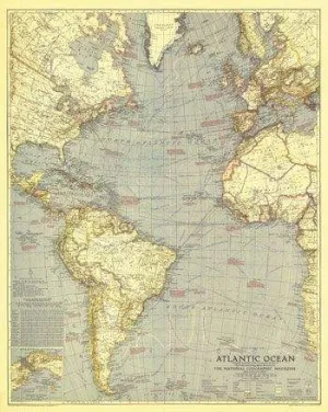 Atlantic Ocean 1939 Wall Map by National Geographic