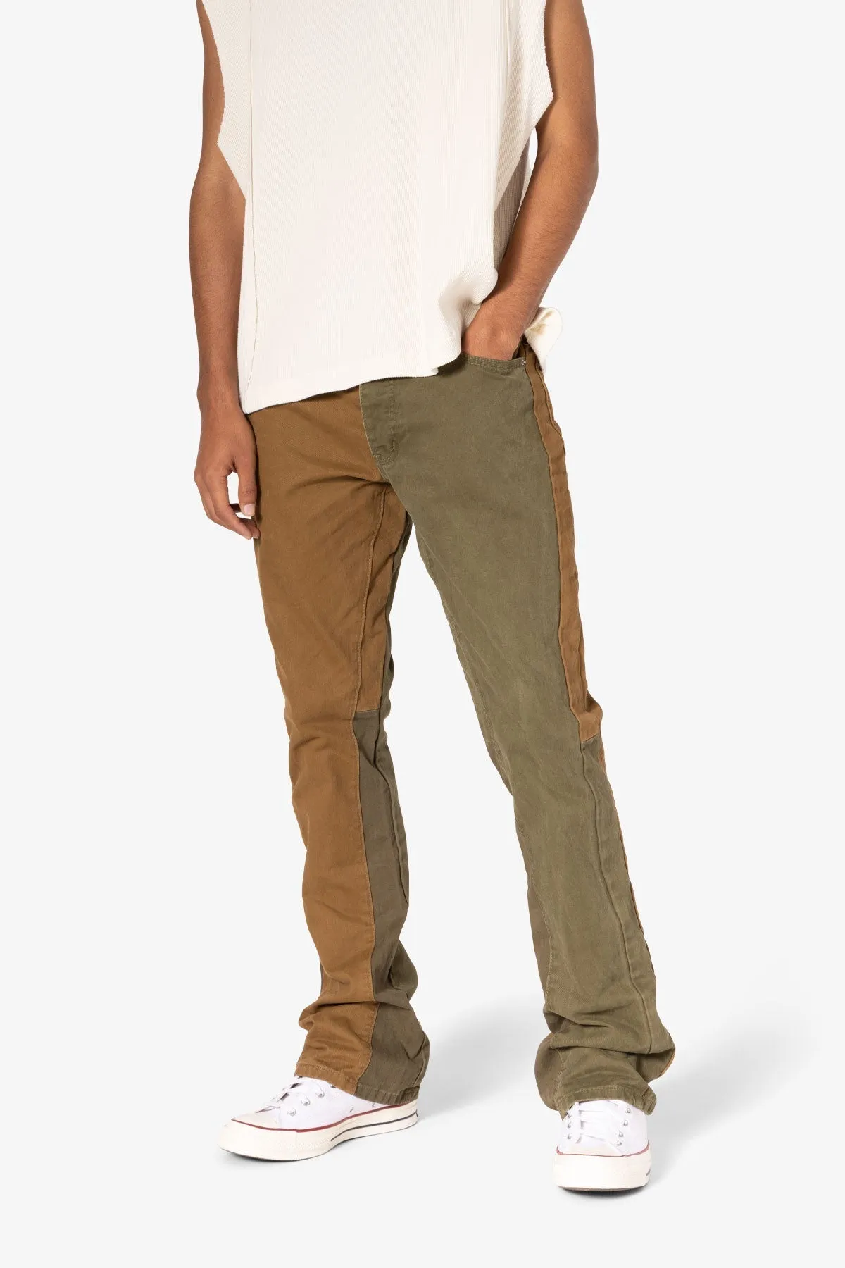 B680 Flare Color Block Denim - Olive