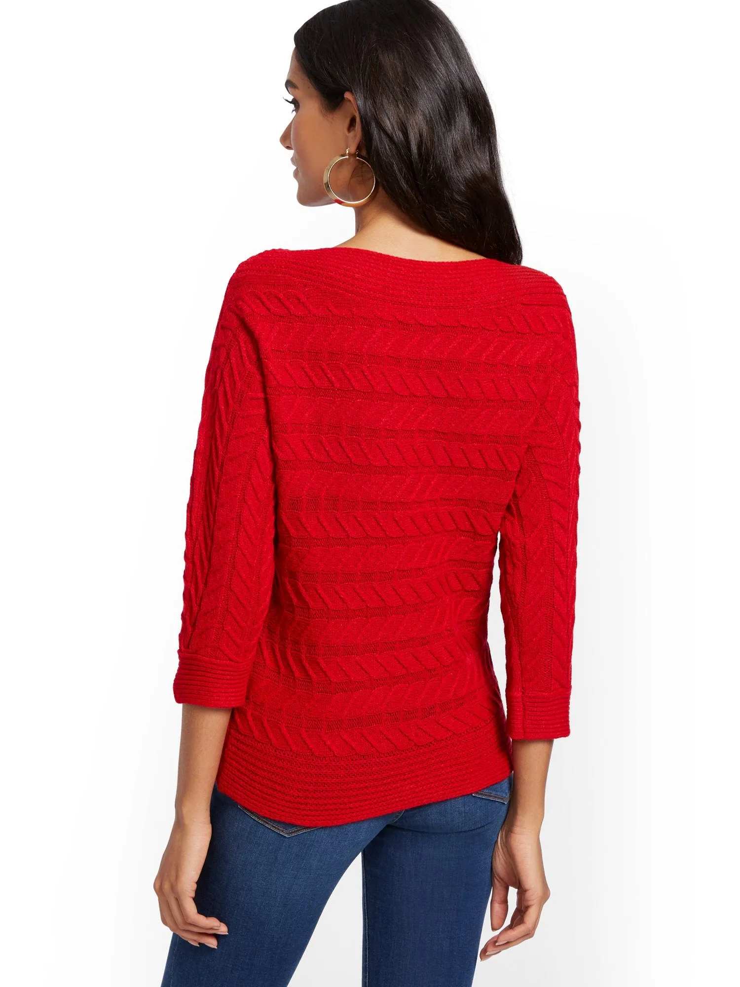 Bateau-Neck Cable-Knit Sweater