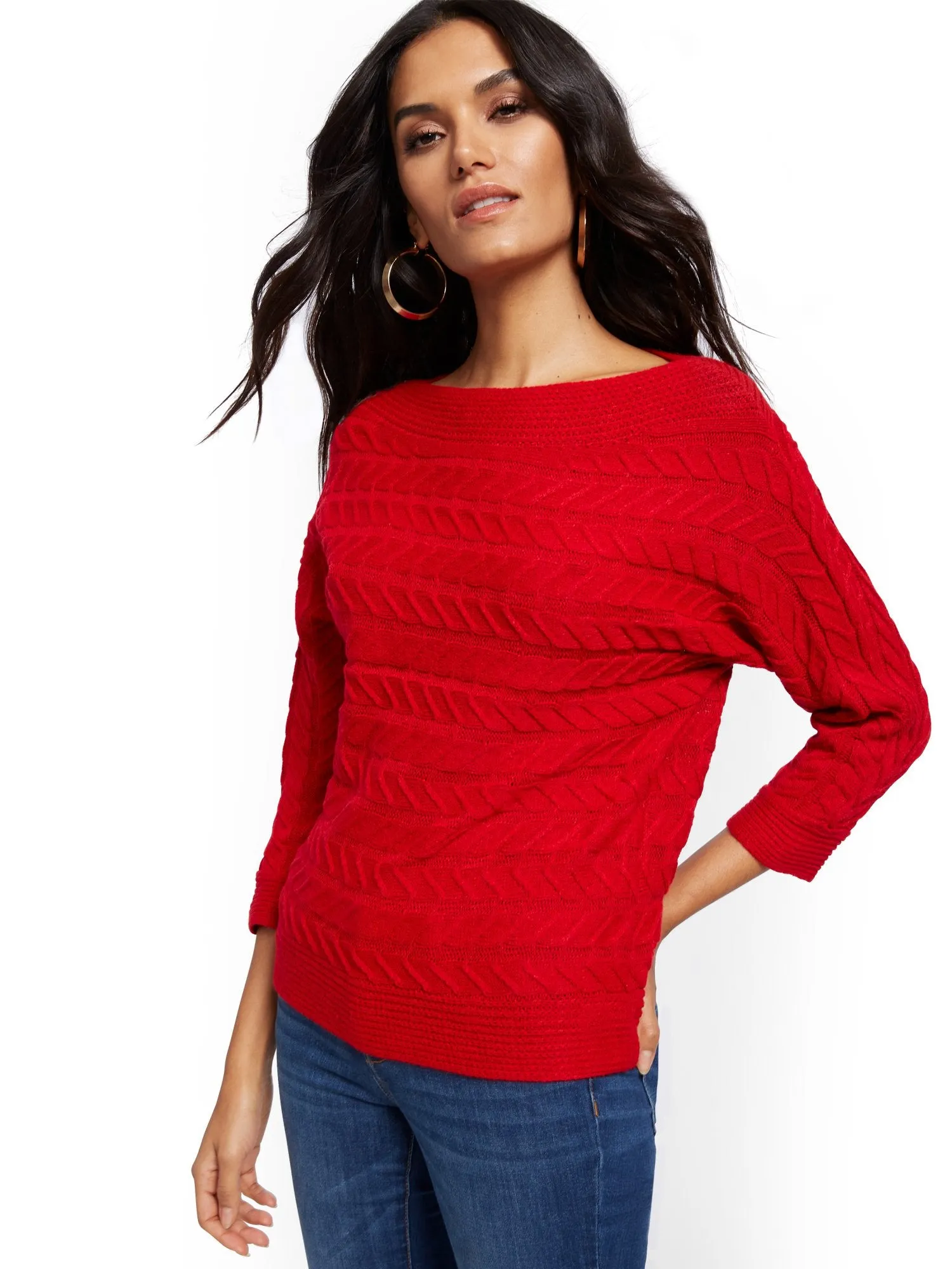 Bateau-Neck Cable-Knit Sweater