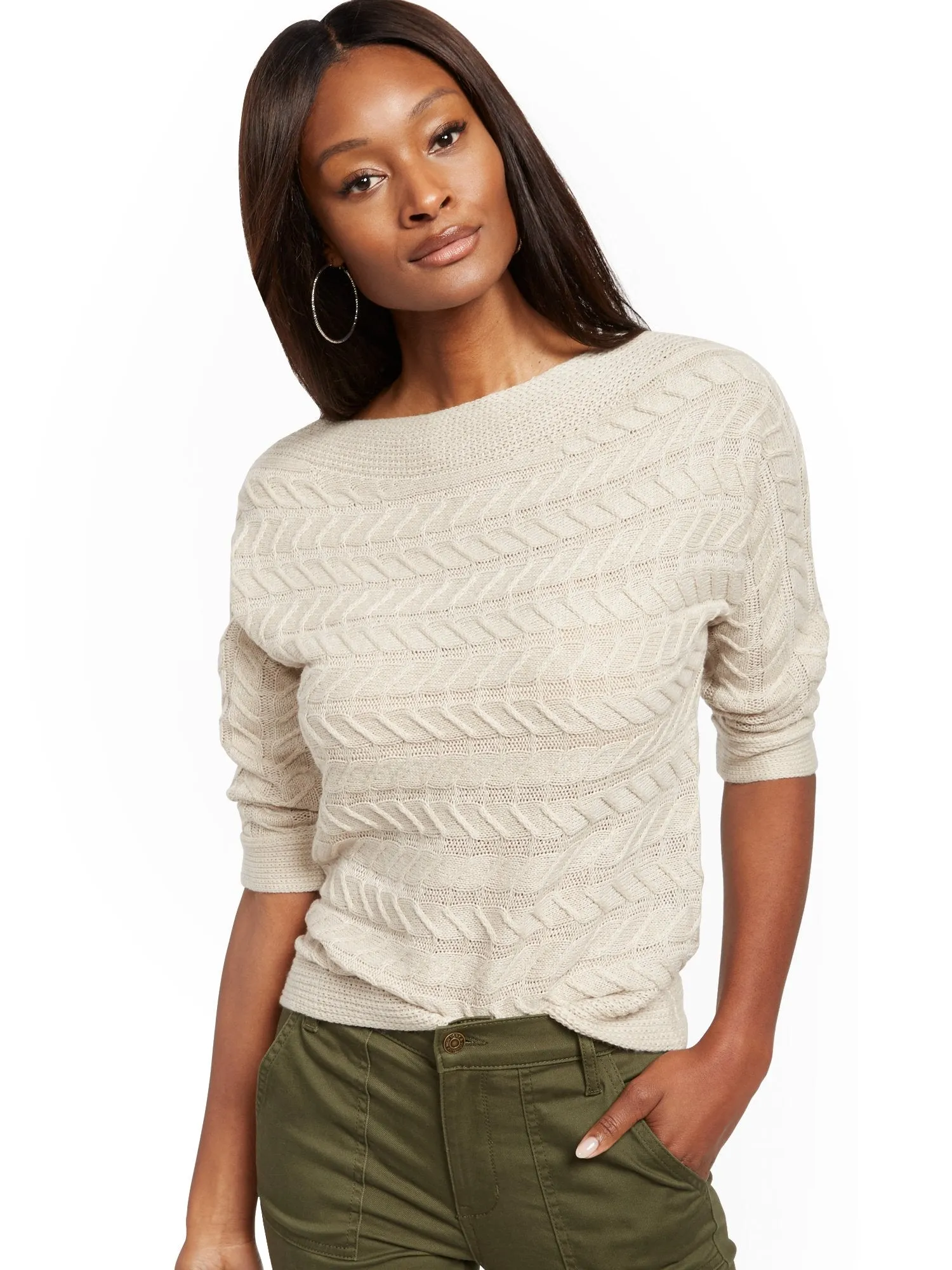 Bateau-Neck Cable-Knit Sweater