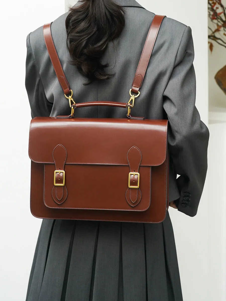 Black Classic Convertible Leather Backpack School Bag Satchel Briefcase Handbag