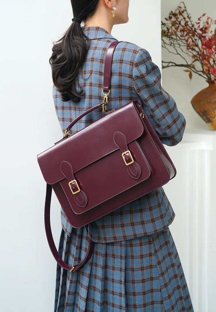 Black Classic Convertible Leather Backpack School Bag Satchel Briefcase Handbag