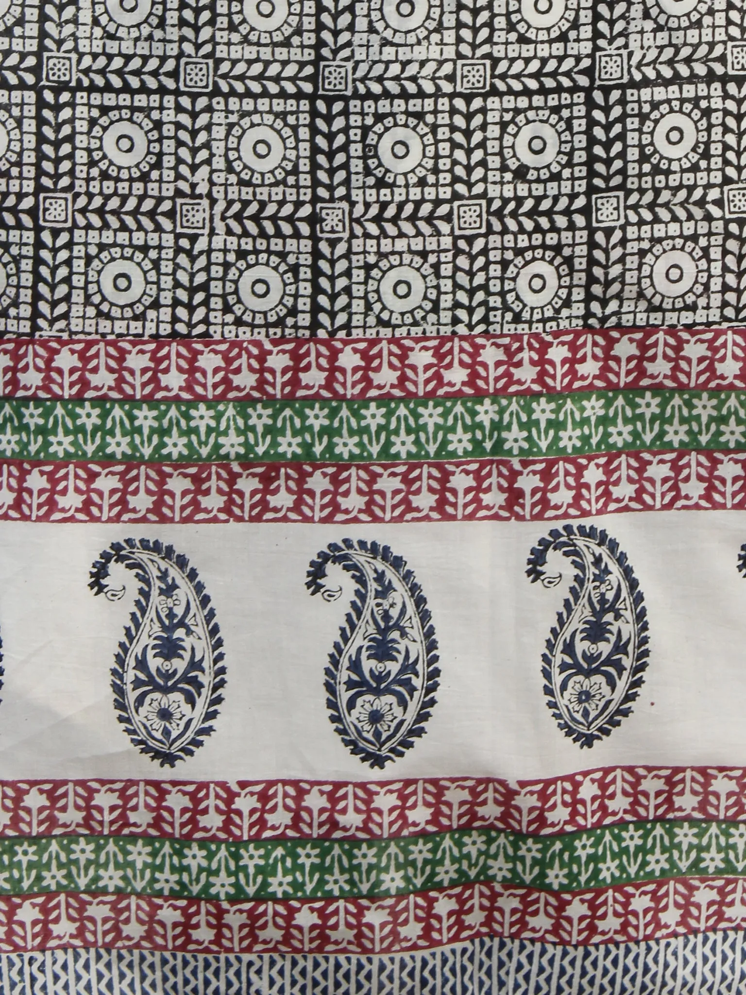 Black Indigo Green Rust Cotton Hand Block Printed Dupatta - D04170187