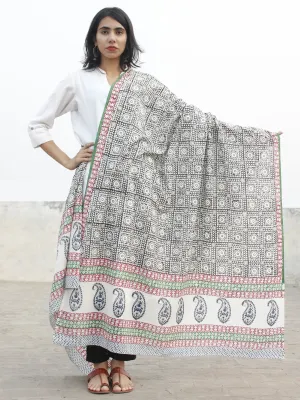 Black Indigo Green Rust Cotton Hand Block Printed Dupatta - D04170187