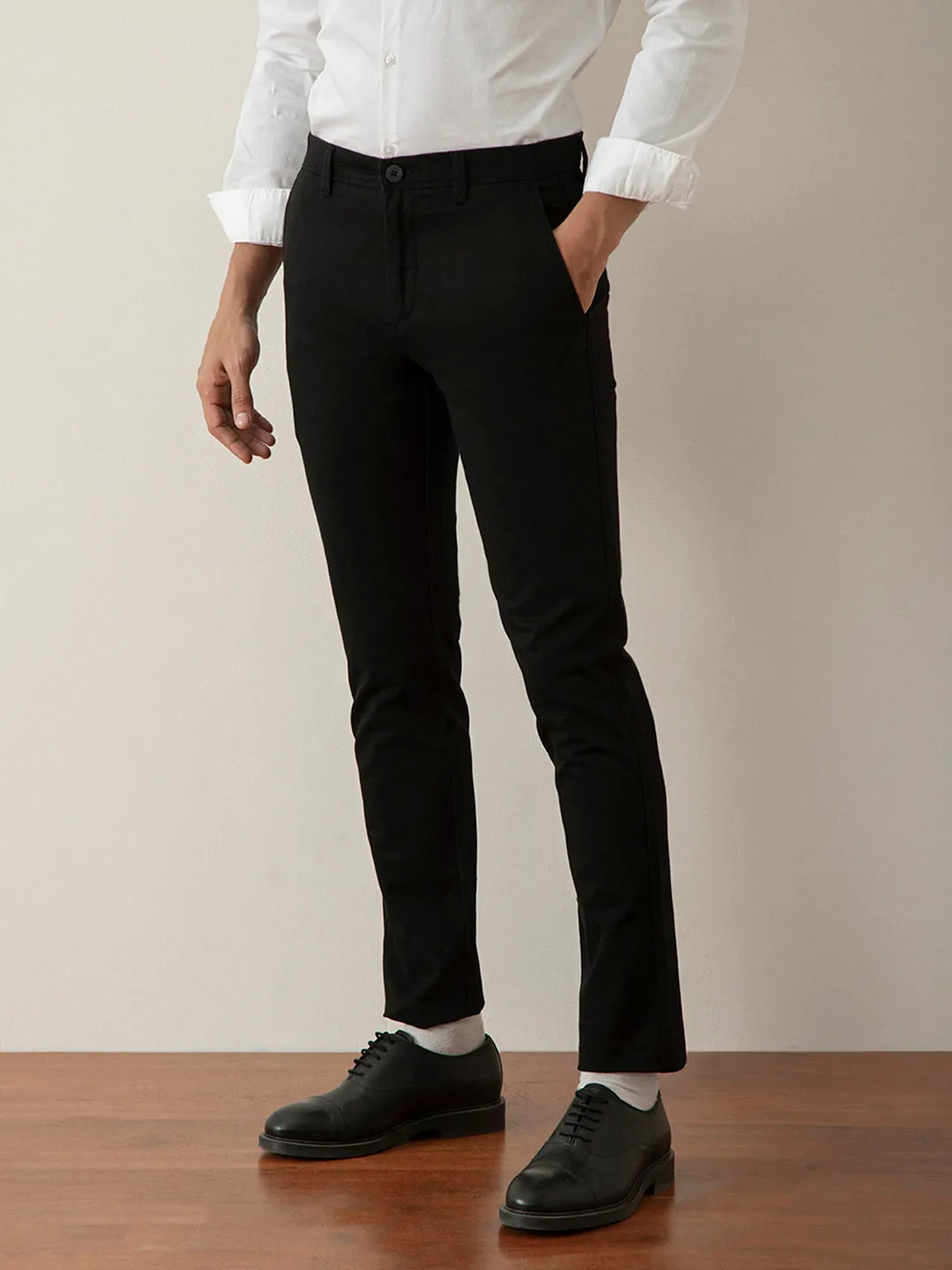 Black Slim Fit Cotton Stretch Trouser