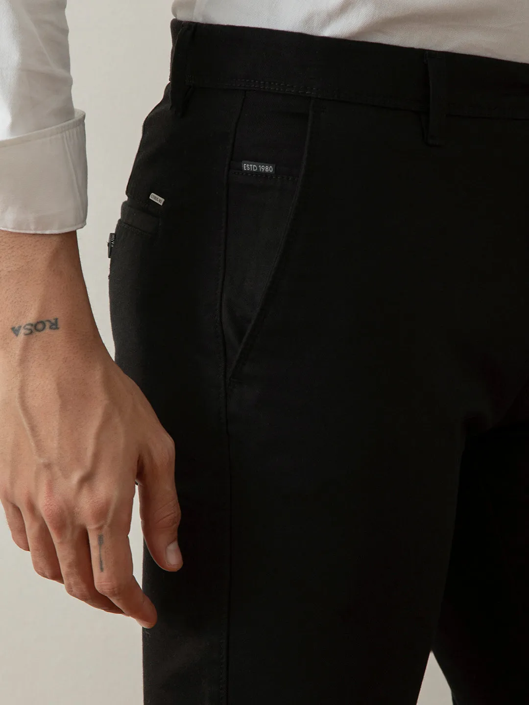 Black Slim Fit Cotton Stretch Trouser