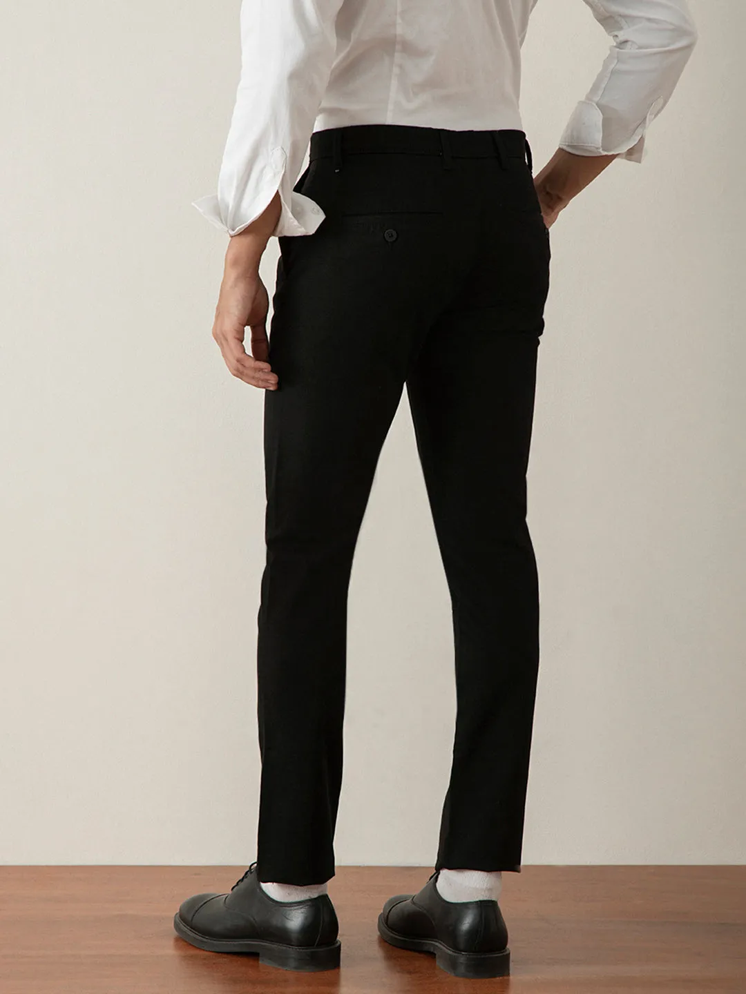 Black Slim Fit Cotton Stretch Trouser