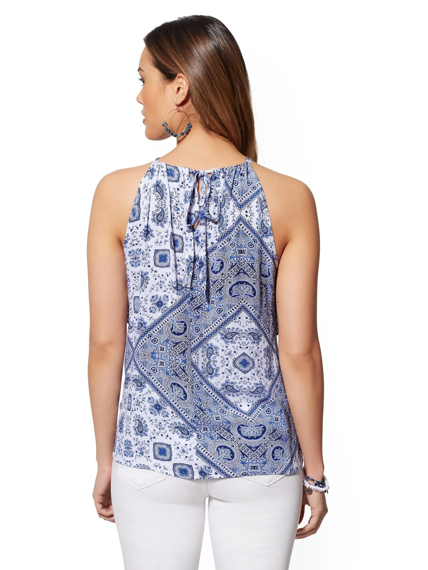 Blue Medallion-Print Halter Blouse