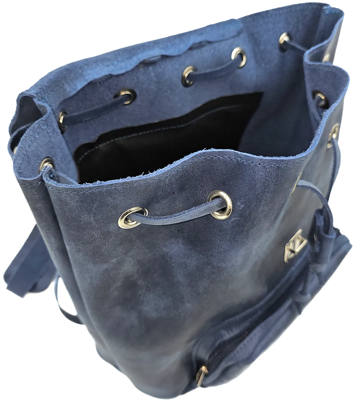 Blue oil tanned leather backpack bag