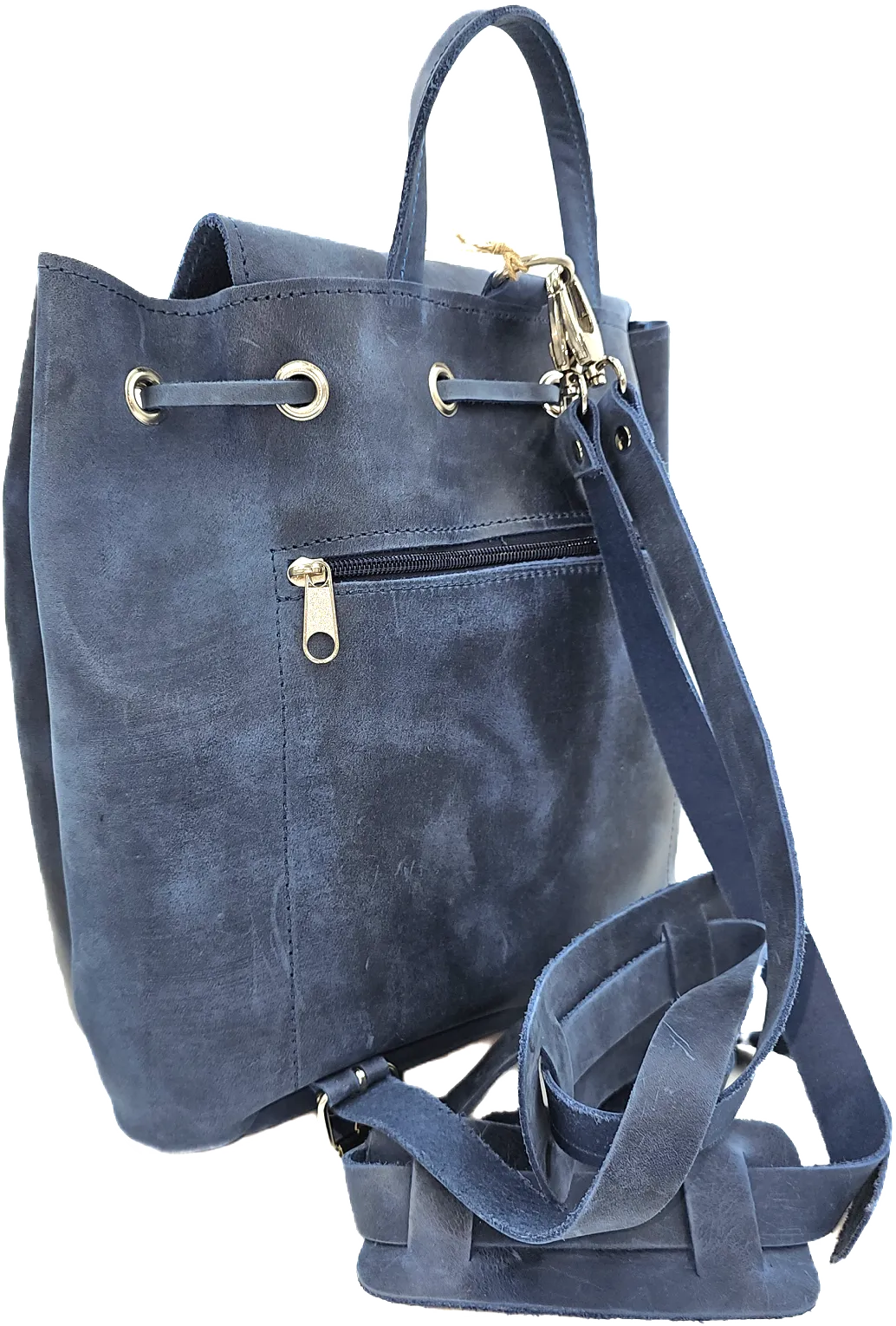 Blue oil tanned leather backpack bag