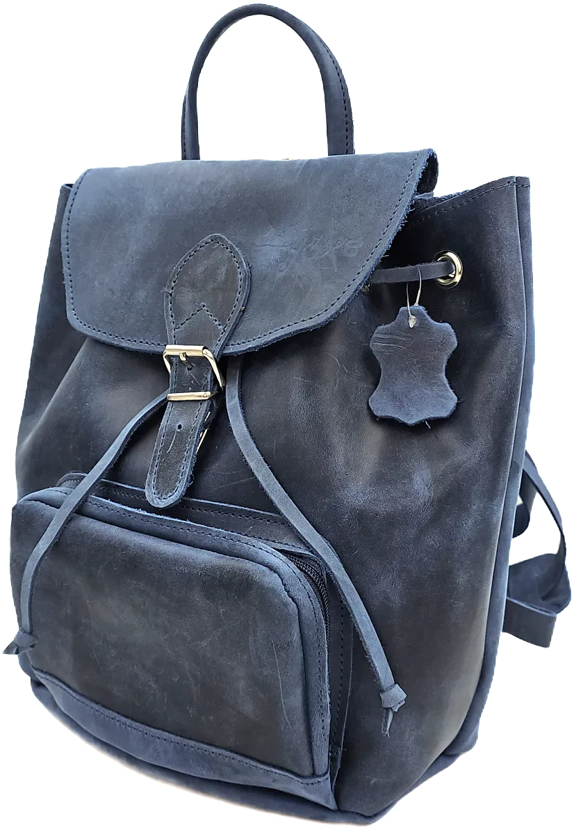 Blue oil tanned leather backpack bag