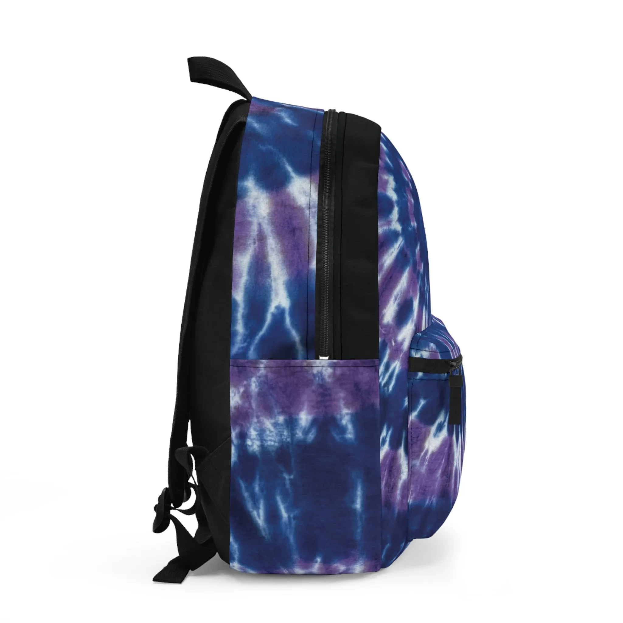 Blue Purple Spiral Backpack, Tie Dye Style Back to School Bag Boho Hippie Retro Back Pack