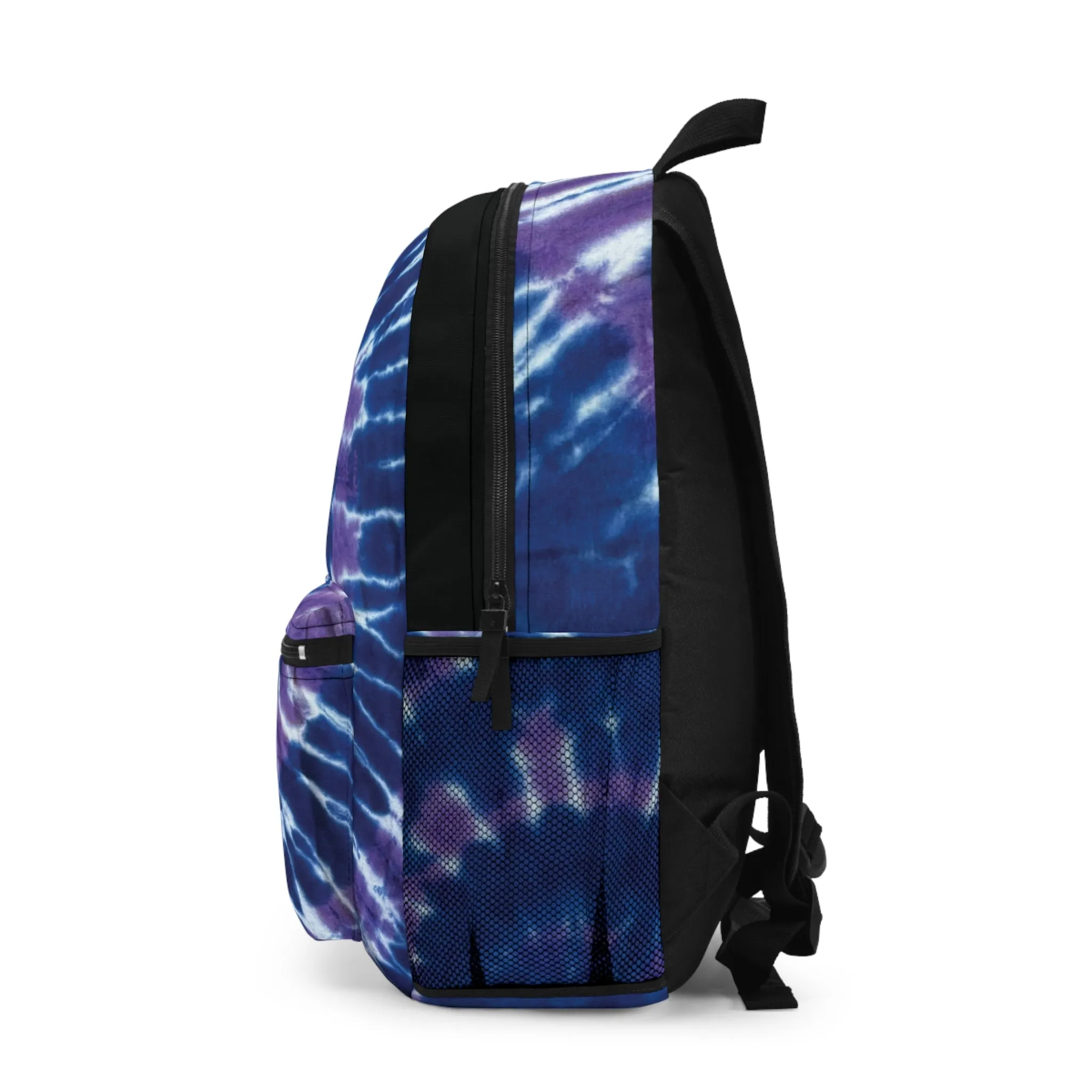 Blue Purple Spiral Backpack, Tie Dye Style Back to School Bag Boho Hippie Retro Back Pack
