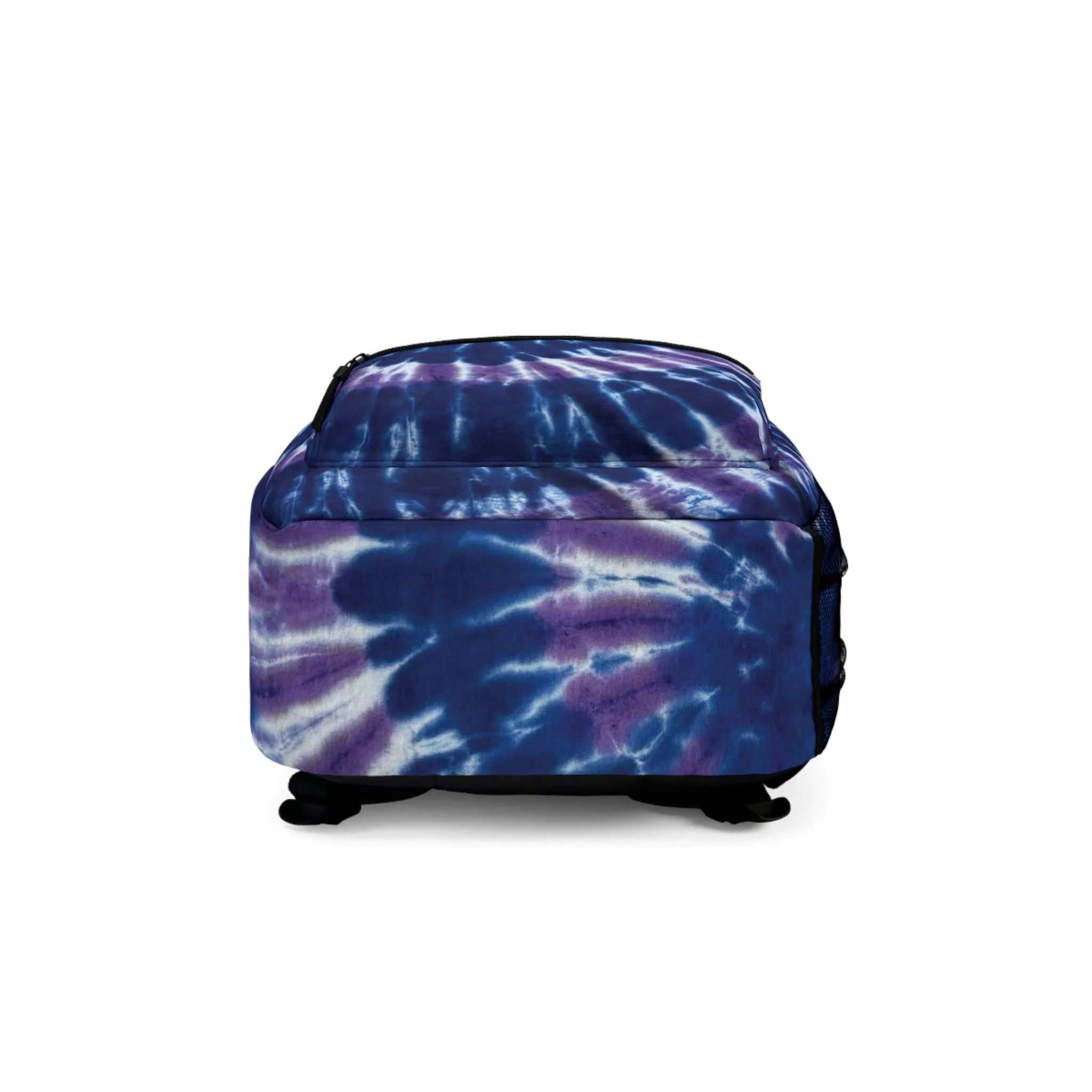 Blue Purple Spiral Backpack, Tie Dye Style Back to School Bag Boho Hippie Retro Back Pack
