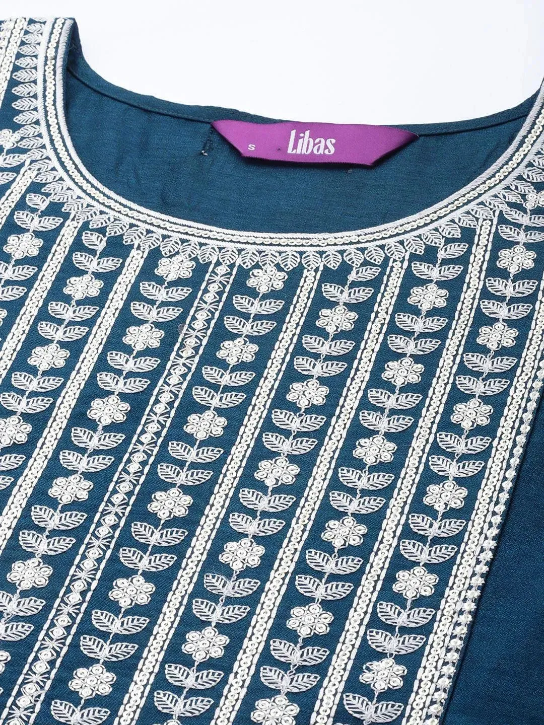 Blue Yoke Design Silk Straight Kurta