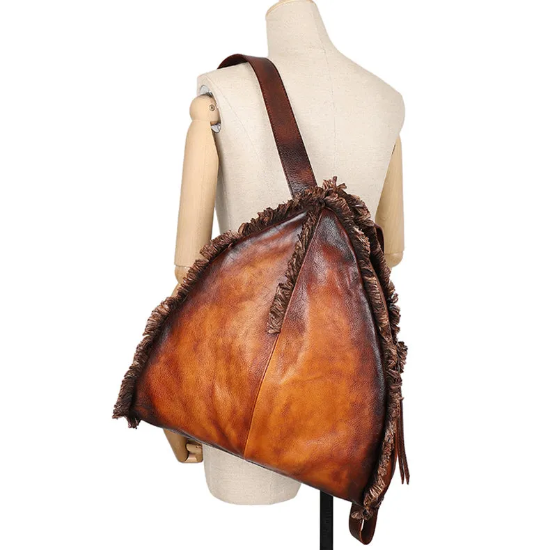 Boho Womens Designer Leather Backpack Purse With Fringe Rucksack Bags For Women