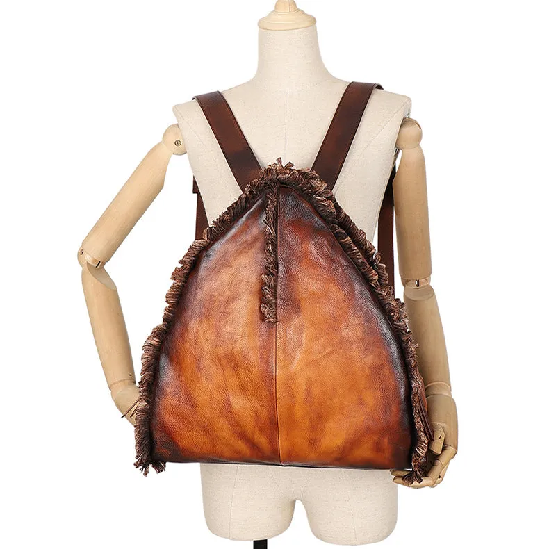 Boho Womens Designer Leather Backpack Purse With Fringe Rucksack Bags For Women