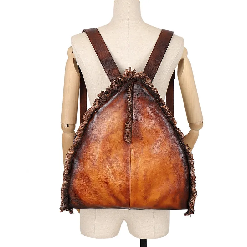 Boho Womens Designer Leather Backpack Purse With Fringe Rucksack Bags For Women