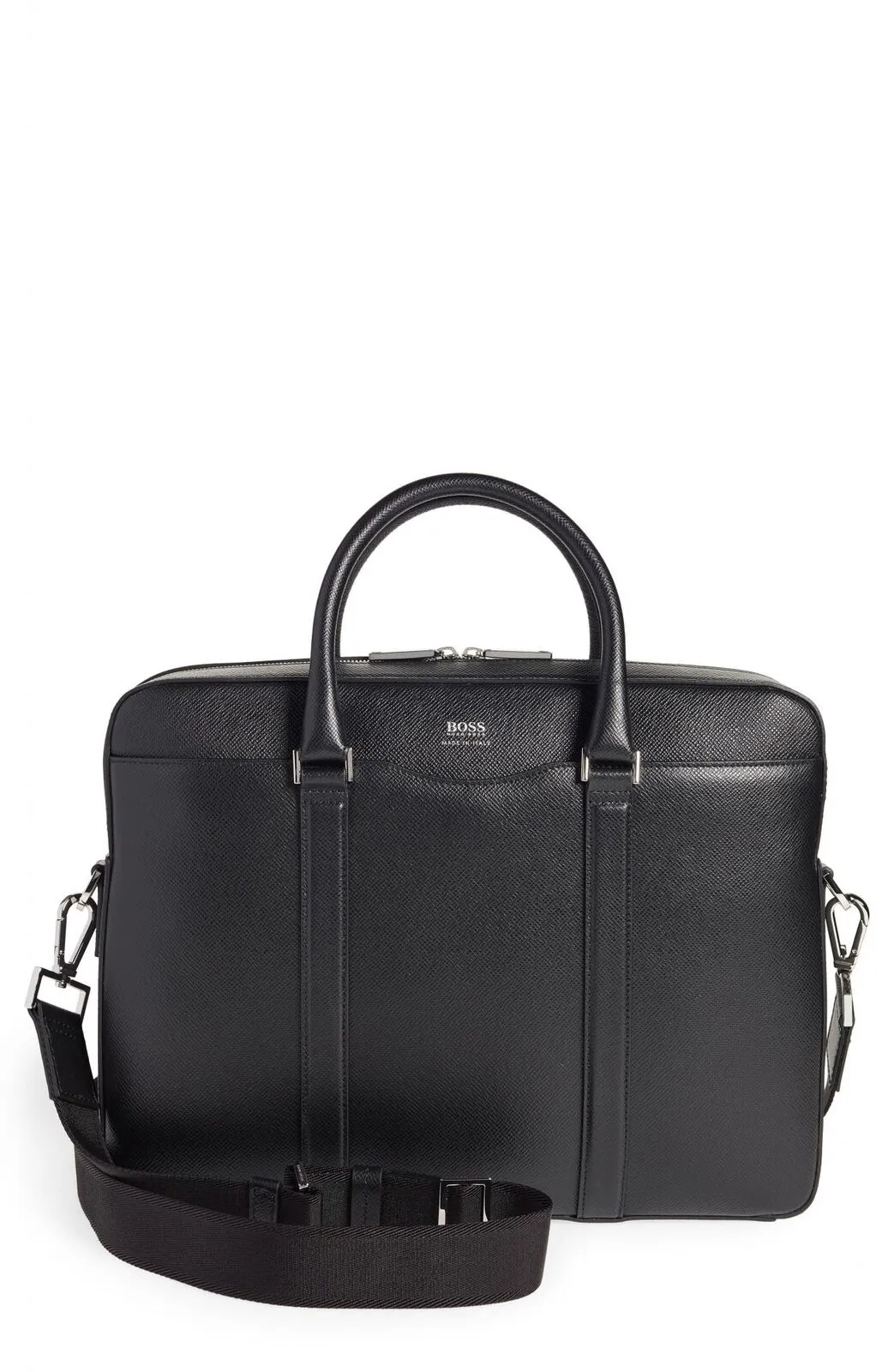 Boss by Hugo Boss Men's Signature Leather Briefcase Black 11 x 15 x 4