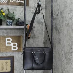 Boss by Hugo Boss Men's Signature Leather Briefcase Black 11 x 15 x 4