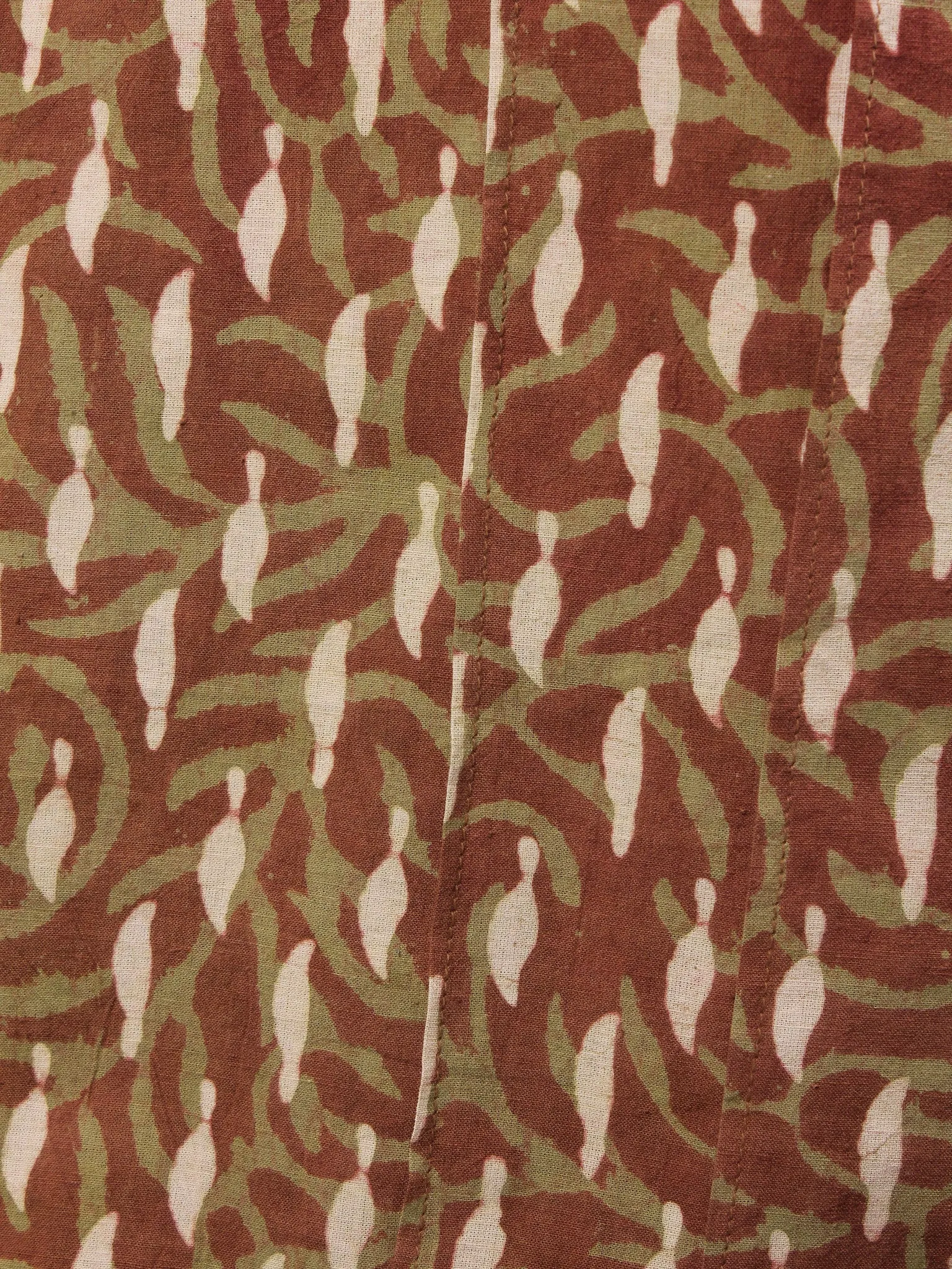 Brown and Beige Hand Block Printed Elasticated Waist Pleated Cotton Palazzo - P1117084
