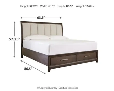 Brueban Queen Panel Bed with 2 Storage Drawers with Mirrored Dresser, Chest and 2 Nightstands