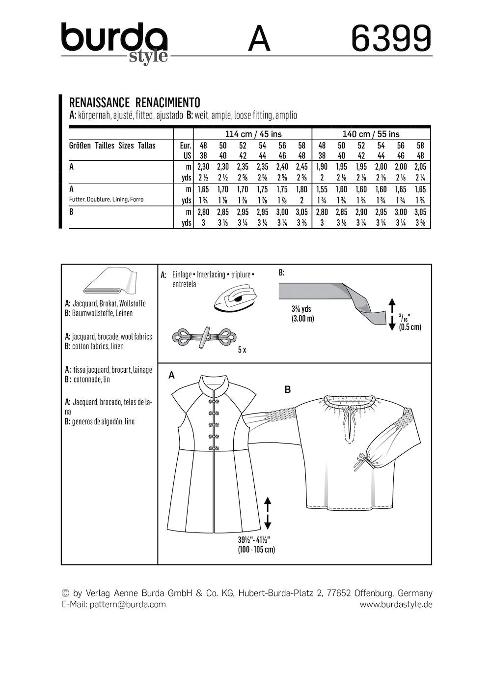 Burda Pattern B6399 (38-48)