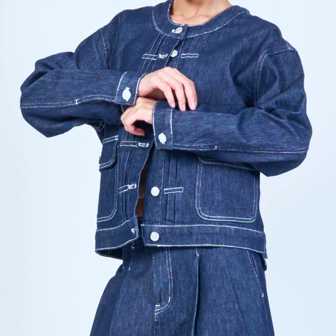 Button-up denim jacket with patch pockets wholesale