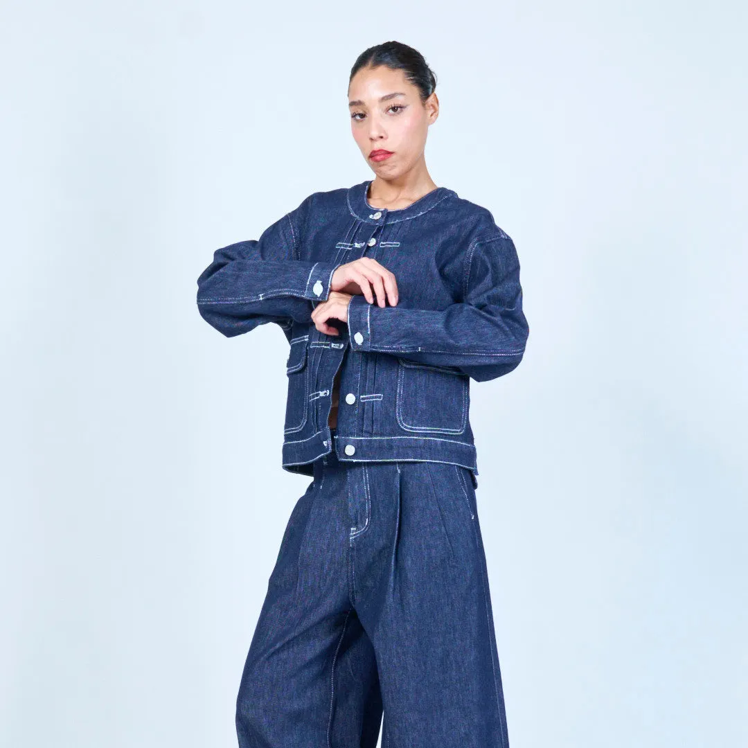 Button-up denim jacket with patch pockets wholesale