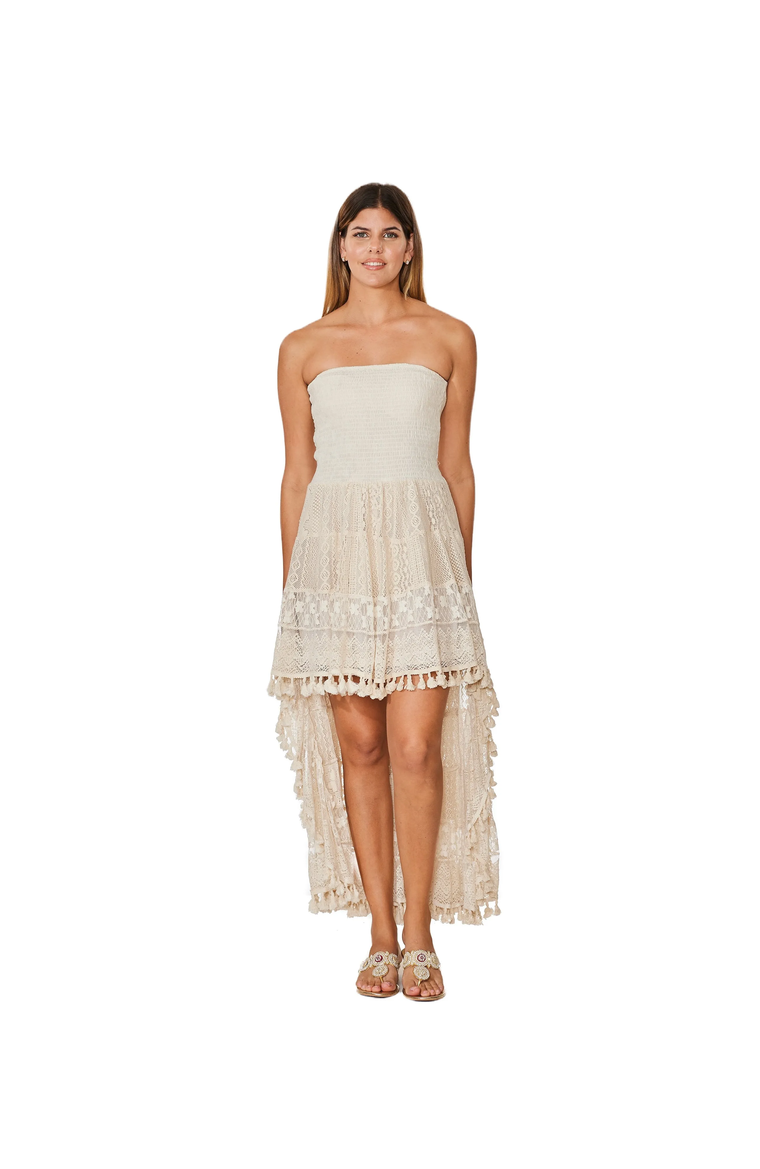 C-1374 Ivory Strapless  High Low Dress