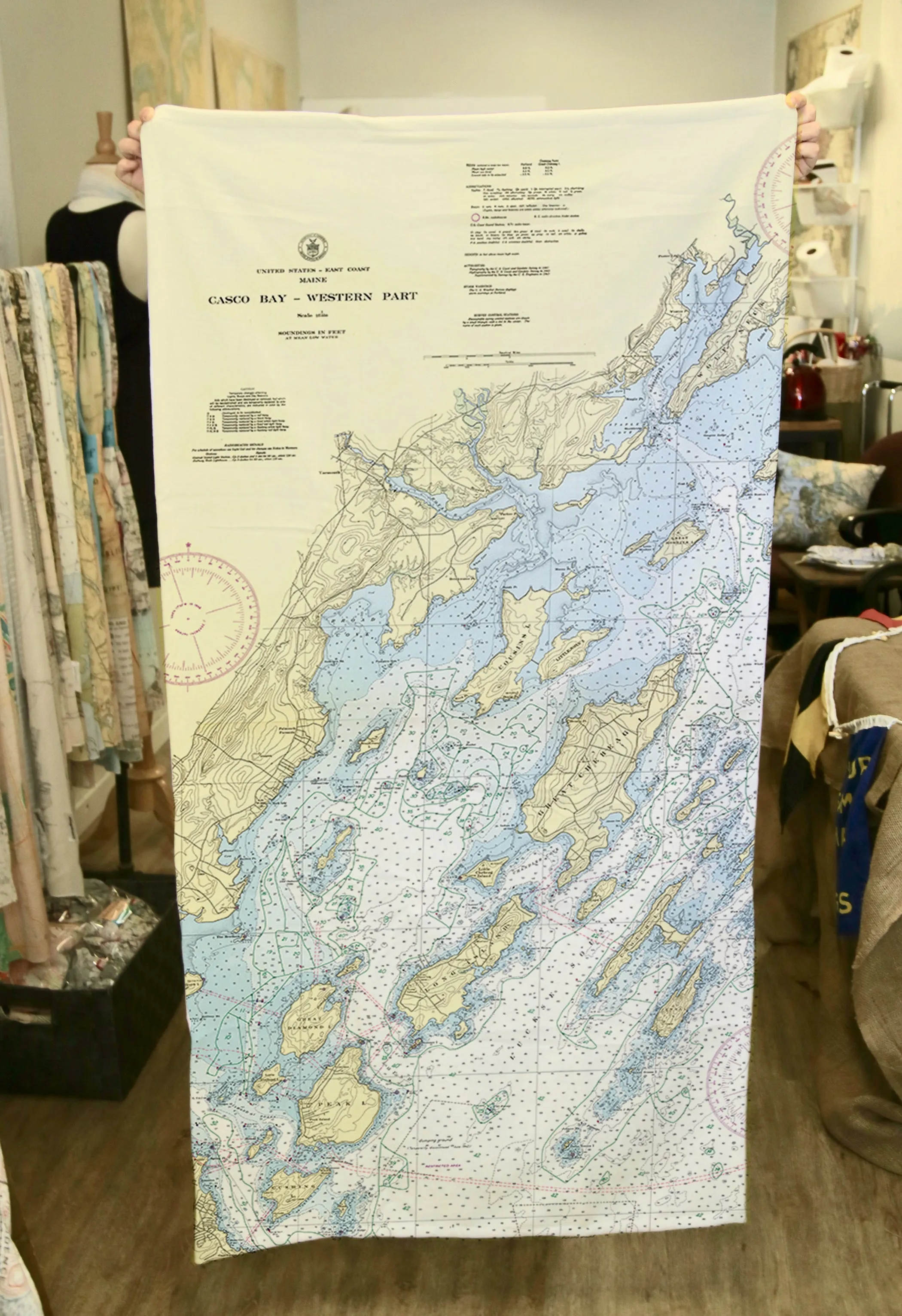 Casco Bay w/ Chebeague Island, ME Nautical Chart (Vertical) Quick Dry Towel