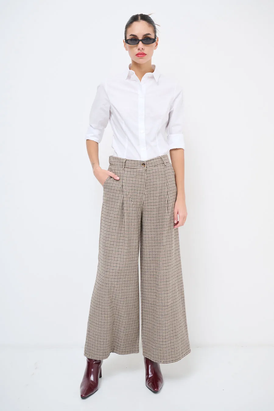 Classic houndstooth wide-leg trousers wholesale