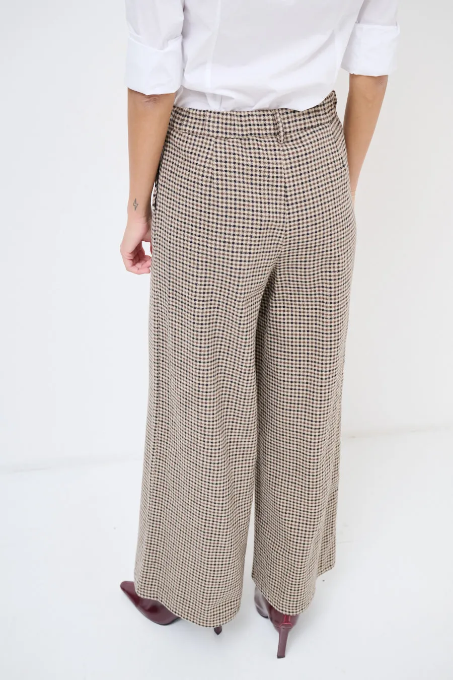 Classic houndstooth wide-leg trousers wholesale