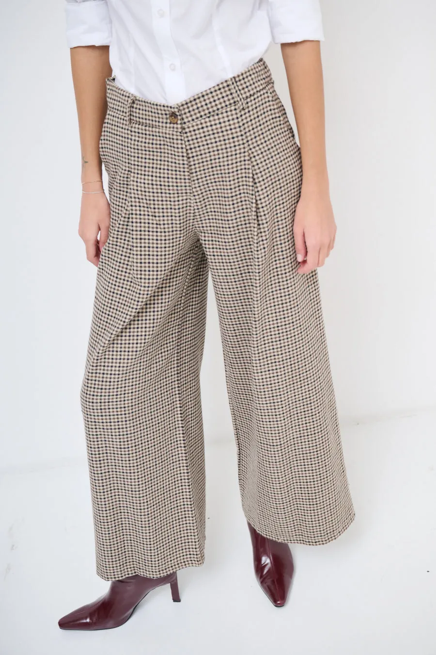 Classic houndstooth wide-leg trousers wholesale