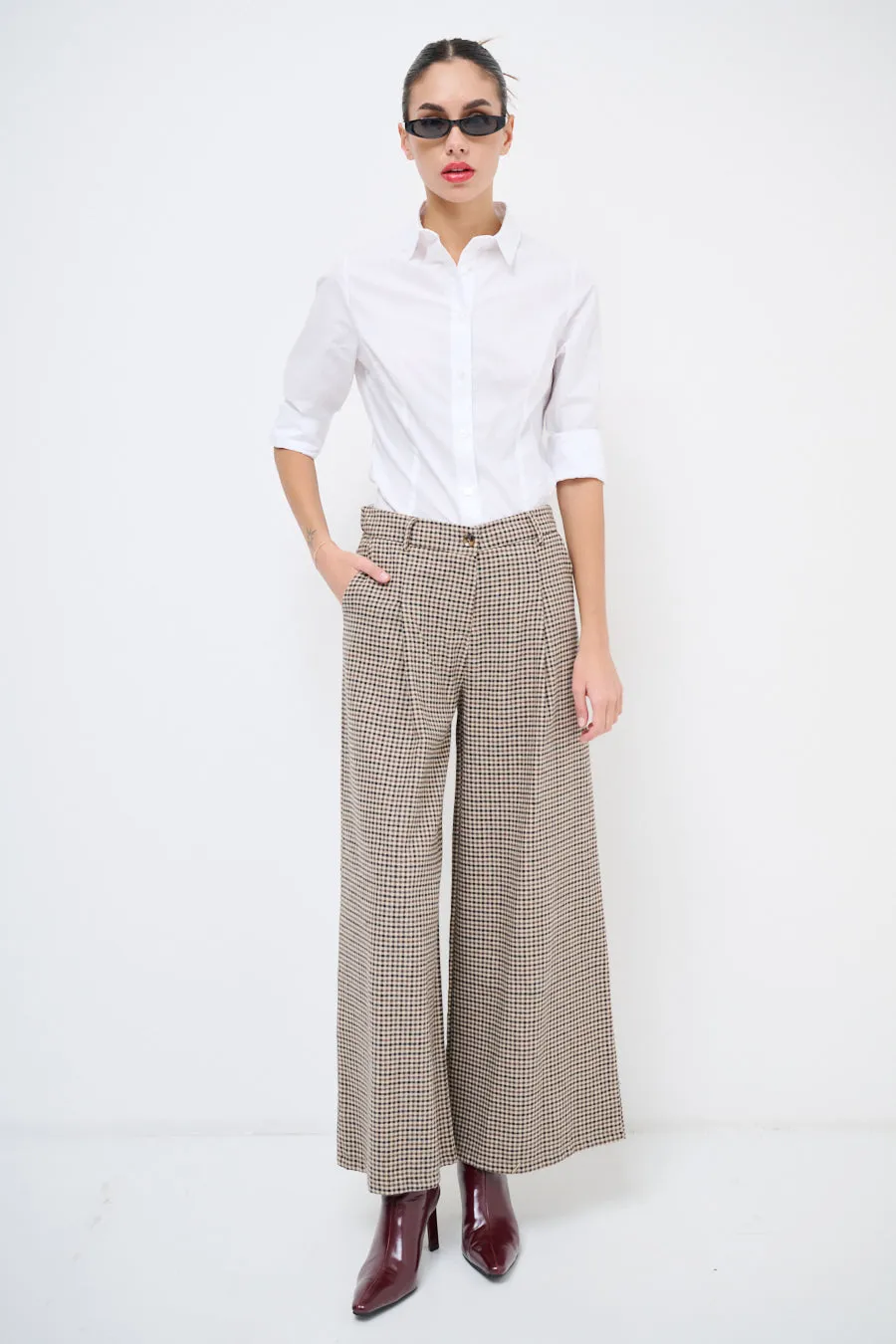 Classic houndstooth wide-leg trousers wholesale