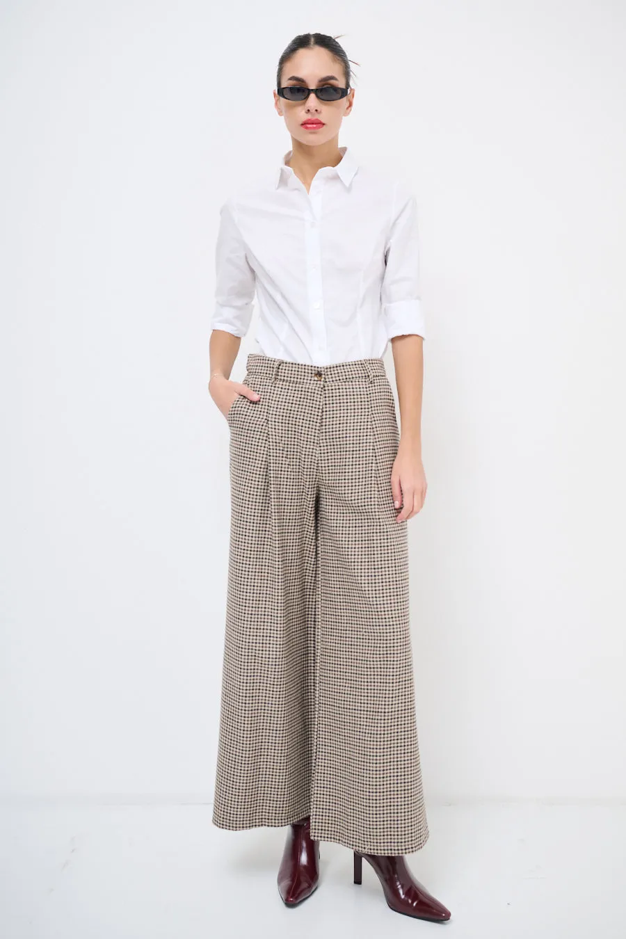 Classic houndstooth wide-leg trousers wholesale